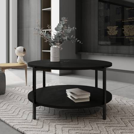 Nowoczesny, okrągły stolik kawowy 65 cm – Styl loft, dwupoziomowy MILANO M14